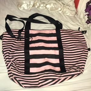 Over-sized Striped Victoria Secret Weekender Tote